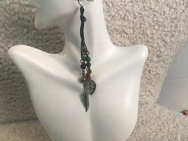 Feather and Leaf Dangling Strand Earrings