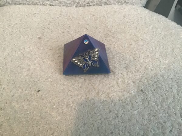 Cobalt Blue Pyramid with Butterfly Image