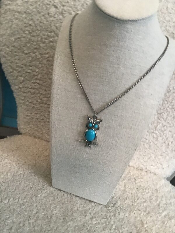 Silver Colored and Turquoise Colored Owl Necklace - Image 3