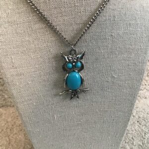 Silver Colored and Turquoise Colored Owl Necklace