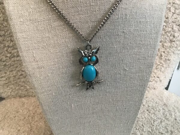 Silver Colored and Turquoise Colored Owl Necklace