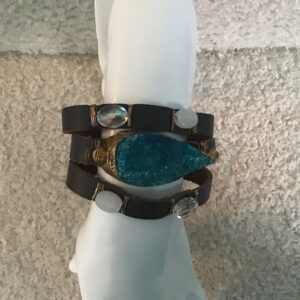 Turquoise Colored Stone and Bead Bracelet (Either Leather or Faux Leather)