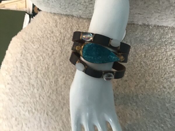 Turquoise Colored Stone and Bead Bracelet (Either Leather or Faux Leather) - Image 3