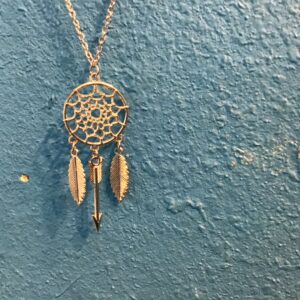 Metal Dream Catcher Necklace with Hanging Feathers and Arrow