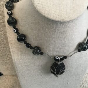Lava Rock in Wire, Evil Eye Necklace