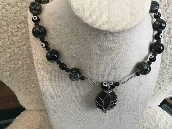 Lava Rock in Wire, Evil Eye Necklace