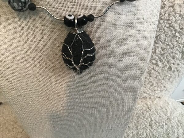 Lava Rock in Wire, Evil Eye Necklace - Image 2