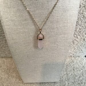 Faux Rose Quartz Necklace (Crystal Shaped, Gold Colored Chain)