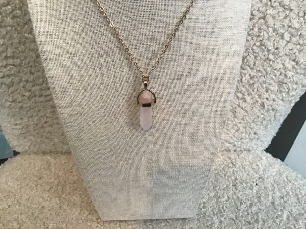 Faux Rose Quartz Necklace (Crystal Shaped, Gold Colored Chain)