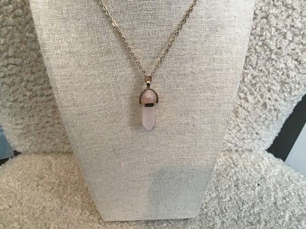 Faux Rose Quartz Necklace (Crystal Shaped, Gold Colored Chain) - Image 3