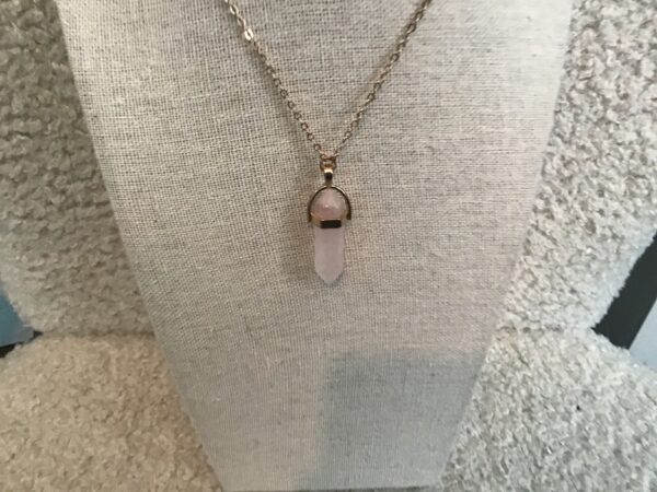 Faux Rose Quartz Necklace (Crystal Shaped, Gold Colored Chain) - Image 4