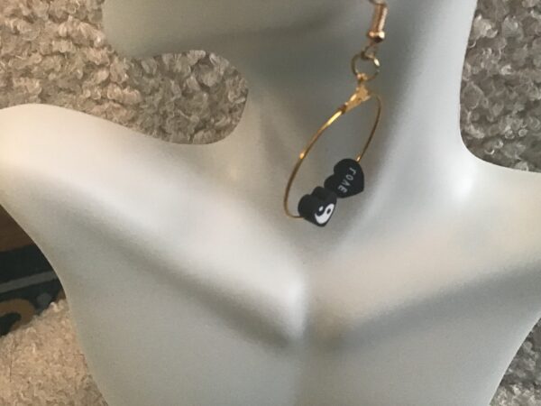 Love Heart/ Heart Shaped Yin Yang Symbol Dangling Hoop Earrings - Image 2