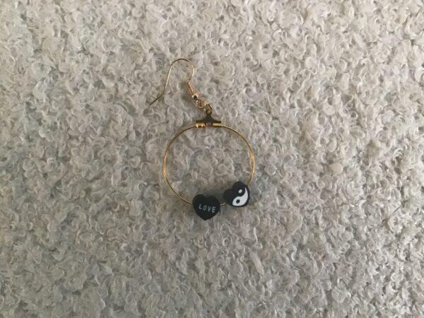 Love Heart/ Heart Shaped Yin Yang Symbol Dangling Hoop Earrings