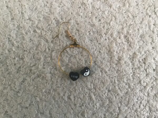 Love Heart/ Heart Shaped Yin Yang Symbol Dangling Hoop Earrings - Image 5