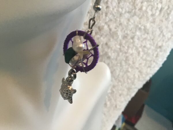 Purple Beaded Dream Catcher and Turtle Earrings