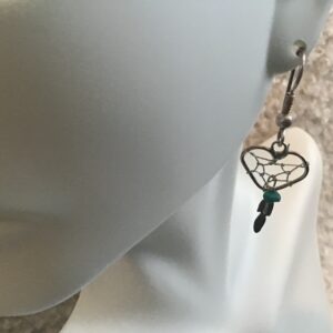 Sterling Silver Heart Shaped Dream Catcher Earrings (Turquoise Colored Beads)