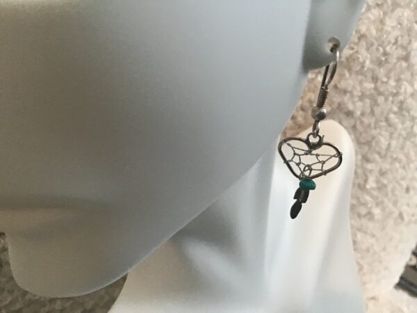 Sterling Silver Heart Shaped Dream Catcher Earrings (Turquoise Colored Beads)