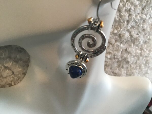 Spiral Symbol and Blue Bead Earrings