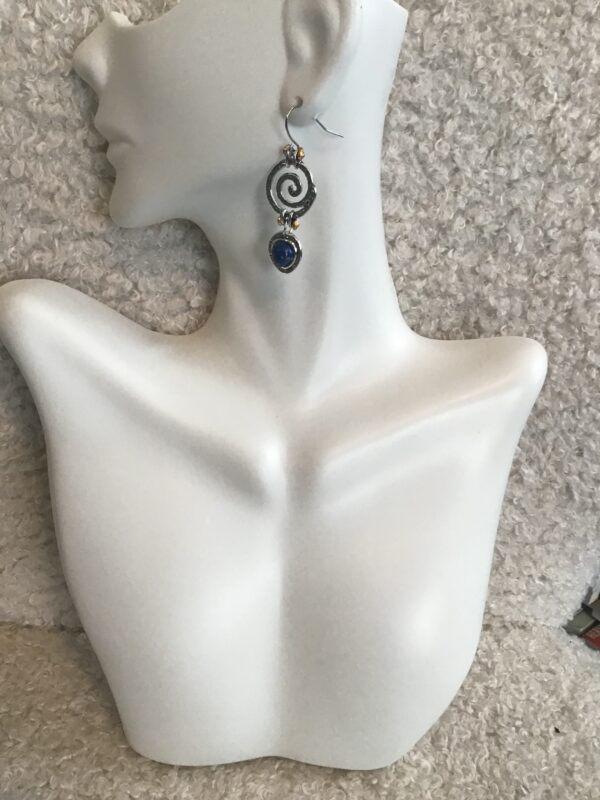 Spiral Symbol and Blue Bead Earrings - Image 3