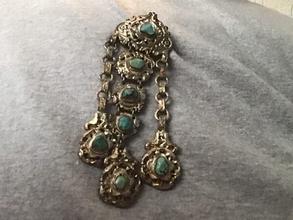 Silver Colored and Turquoise Colored Hanging Pin