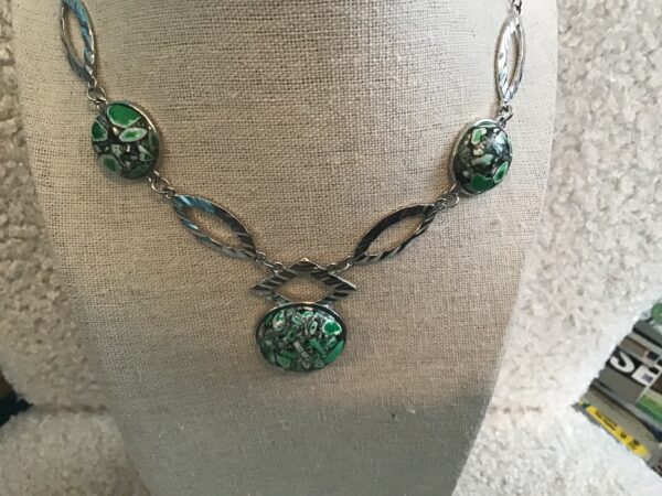 Stone Necklace: Possibly Jasper or Green Crushed Turquoise