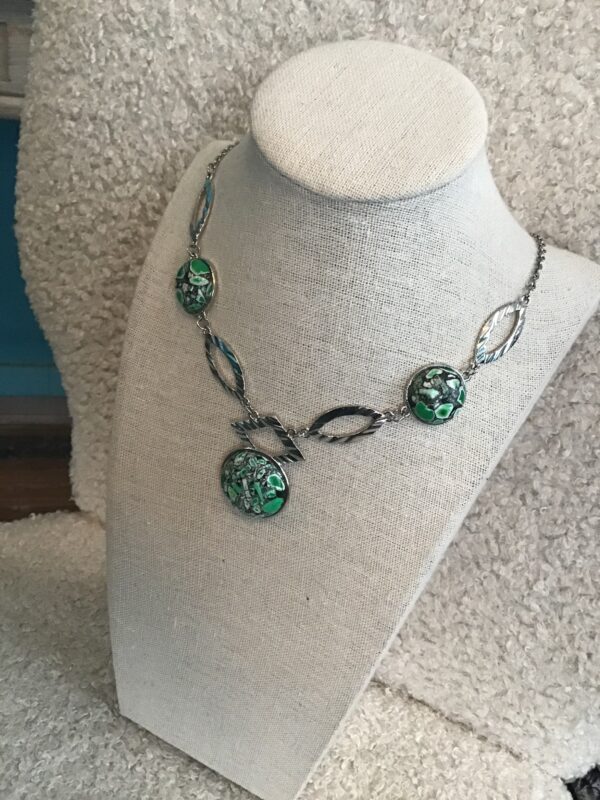 Stone Necklace: Possibly Jasper or Green Crushed Turquoise - Image 3