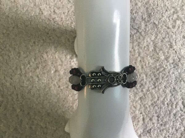 Hamsa Hand and White Bead Bracelet