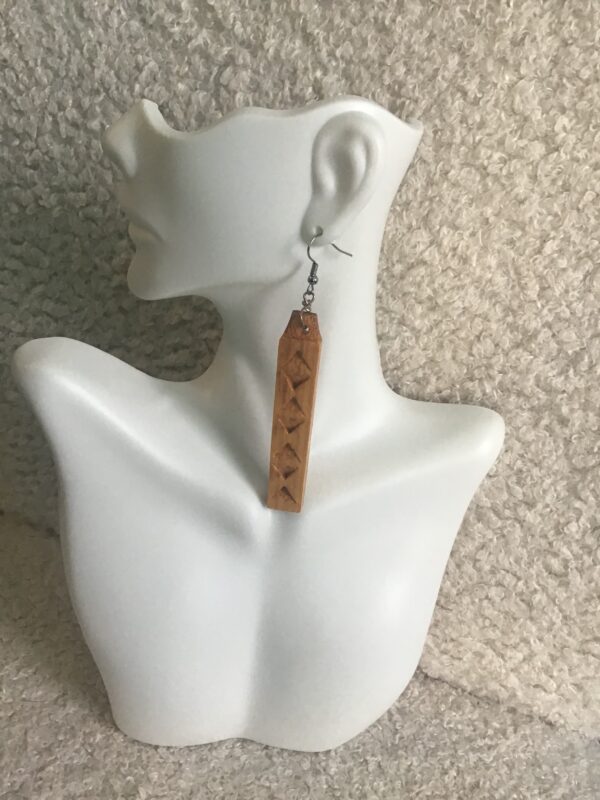 Wood Slat Earrings with Triangle Designs - Image 3