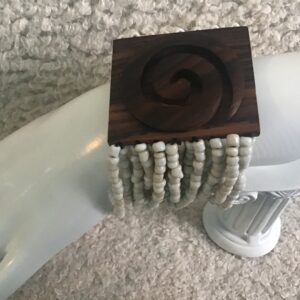 White Bead and Wood Spiral Symbol Necklace