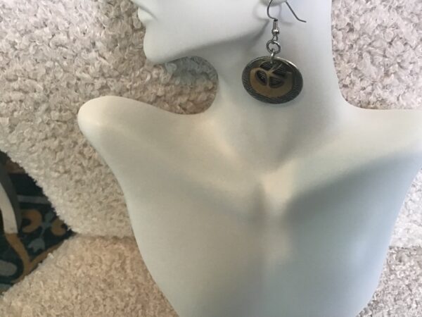 Gold and Silver Colored Peace Sign Earrings - Image 4