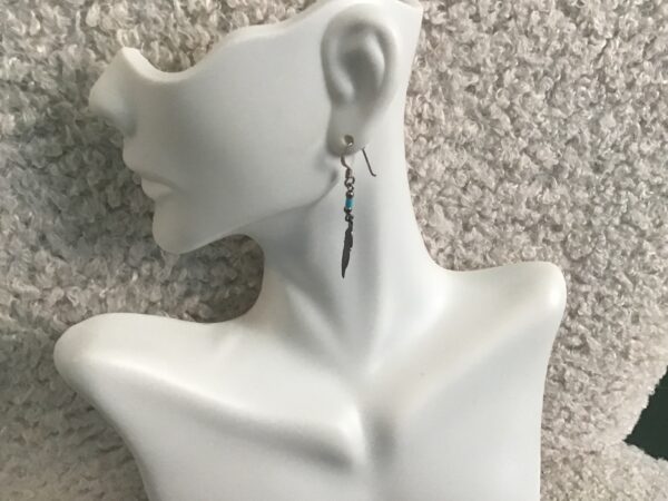 Feather and Cylindrical Turquoise Bead Earrings - Image 2