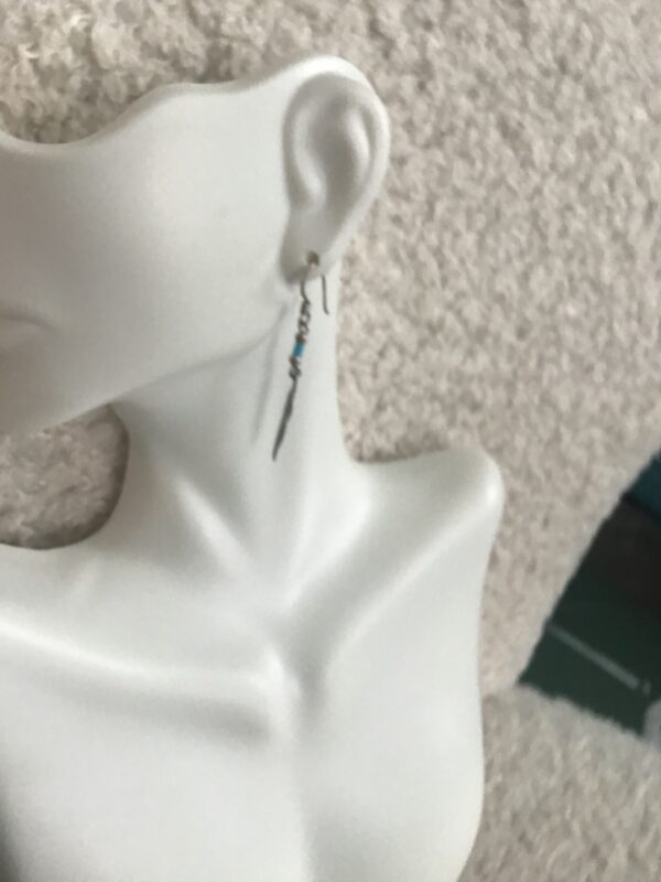 Feather and Cylindrical Turquoise Bead Earrings - Image 4