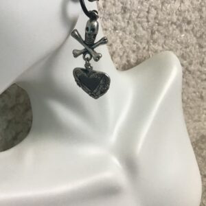 Skull and Crossbones Over Black and Silver Colored Hearts Earrings