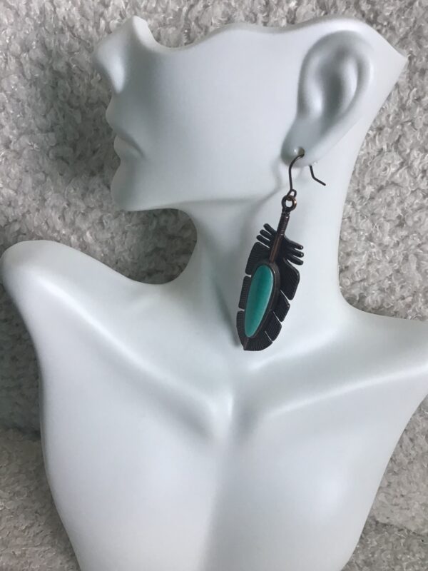 Turquoise Colored Center Feather Earrings - Image 3