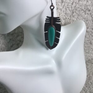 Turquoise Colored Center Feather Earrings
