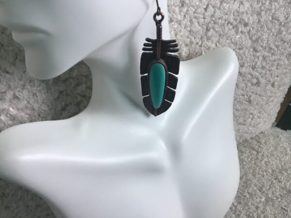 Turquoise Colored Center Feather Earrings