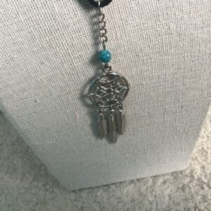 Metal Silver Colored Dream Catcher Pendant with Turquoise Colored Bead