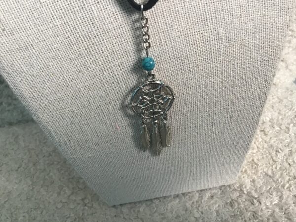 Metal Silver Colored Dream Catcher Pendant with Turquoise Colored Bead - Image 5